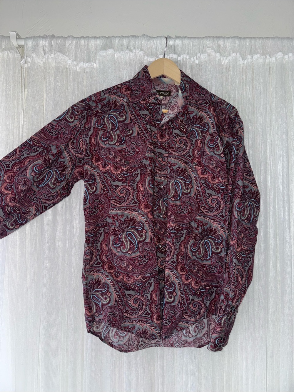 Stetson Men's Pearl Snap Maroon Paisley Button-Down Shirt